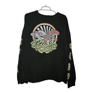 Mushroom Sunflower Cottagecore Graphic Sweatshirt XL Retro Psychedelic